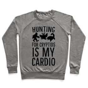 HUNTING FOR CRYPTIDS IS MY CARDIO CREWNECK SWEATSHIRT (Size-Color: x-small-Heathered Gray, Style: Crewneck Sweatshirt)