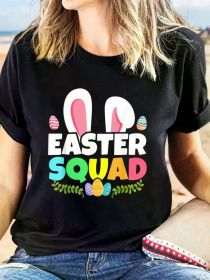 Easter Squad Family Matching Bunny Ears Egg Hunting T-Shirt, Casual Short Sleeve Top For Spring & Summer, Women'S Clothing (Color: Black, size: XL)
