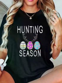 Easter Women'S T-Shirts Hunting Season Eggs Deer Funny Easter Day Egg Hunt Hunter T-Shirt Print Women'S T-shirt (Color: Black, size: XL)